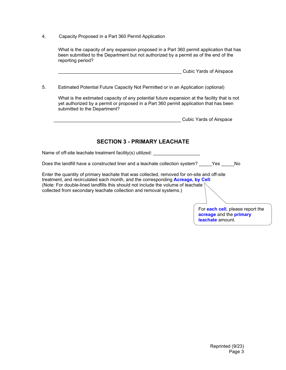 Msw, Industrial or Ash Landfill Annual / Quarterly Report - New York, Page 3