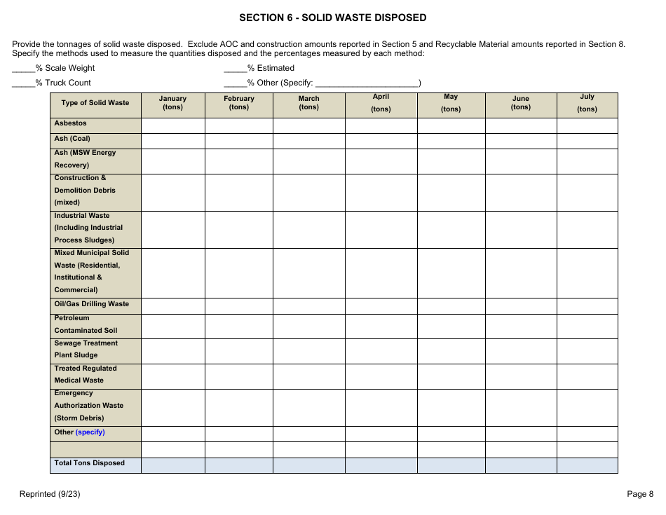 Msw, Industrial or Ash Landfill Annual / Quarterly Report - New York, Page 8