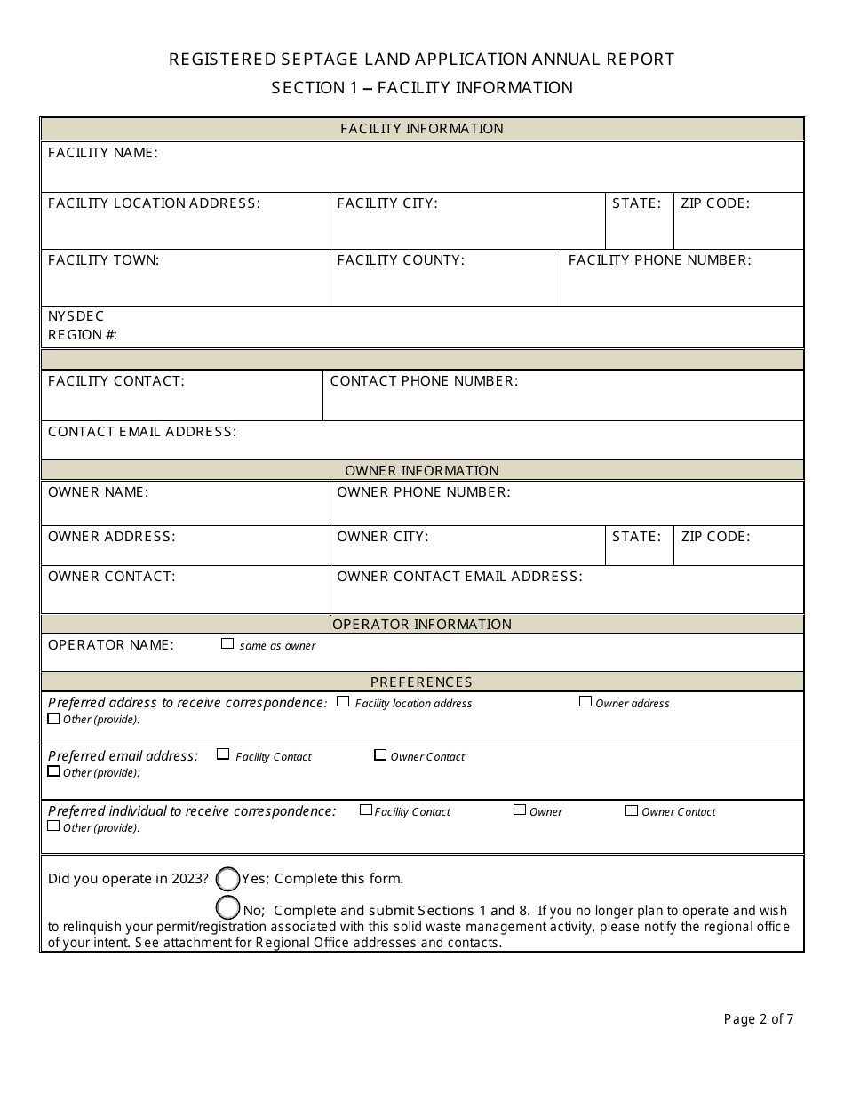 Registered Septage Land Application Annual Report - New York, Page 2