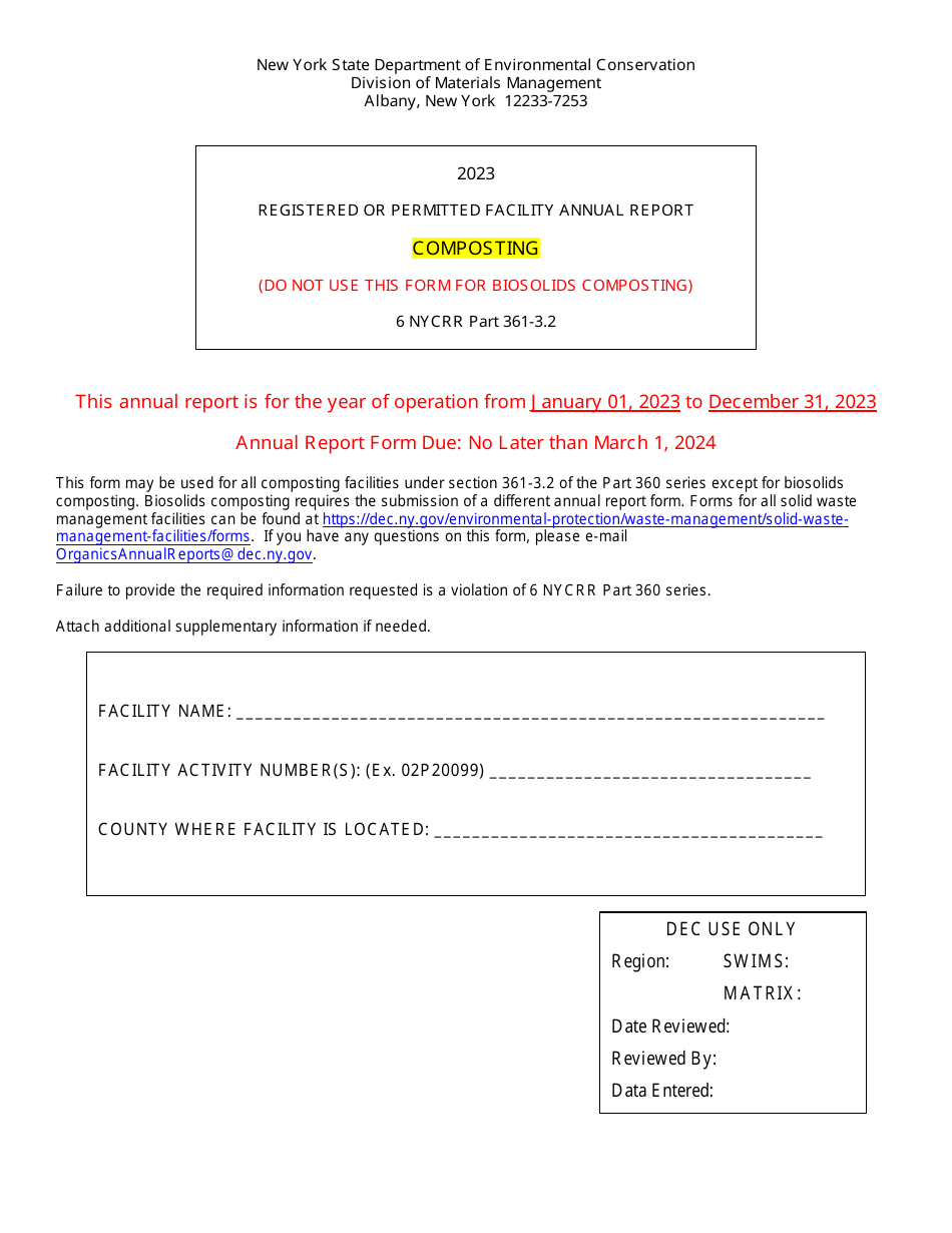 2023 New York Compost Facility Annual Report - Fill Out, Sign Online ...