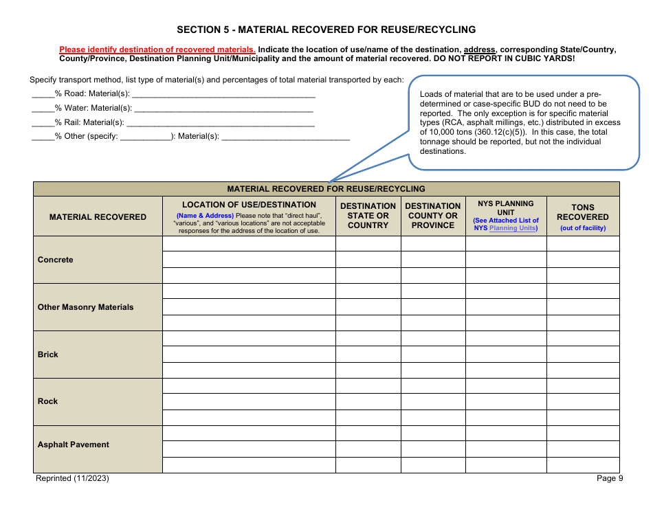 Registered Cd Debris Handling and Recovery Facility Annual Report - New York, Page 9