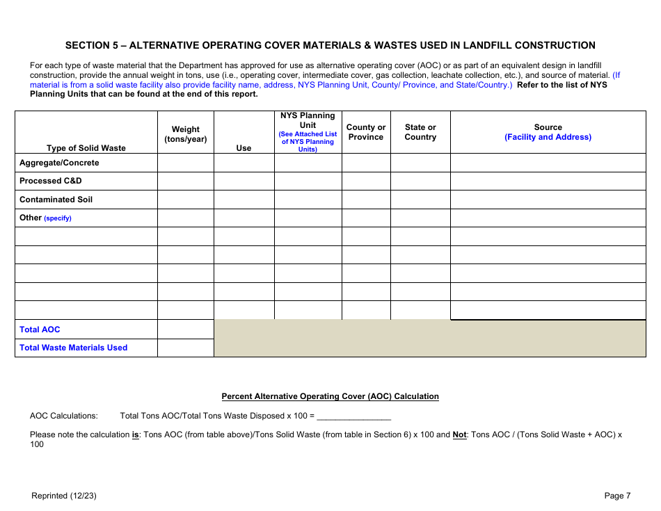 Active Construction and Demolition (Cd) Debris Landfill Annual / Quarterly Report - New York, Page 7