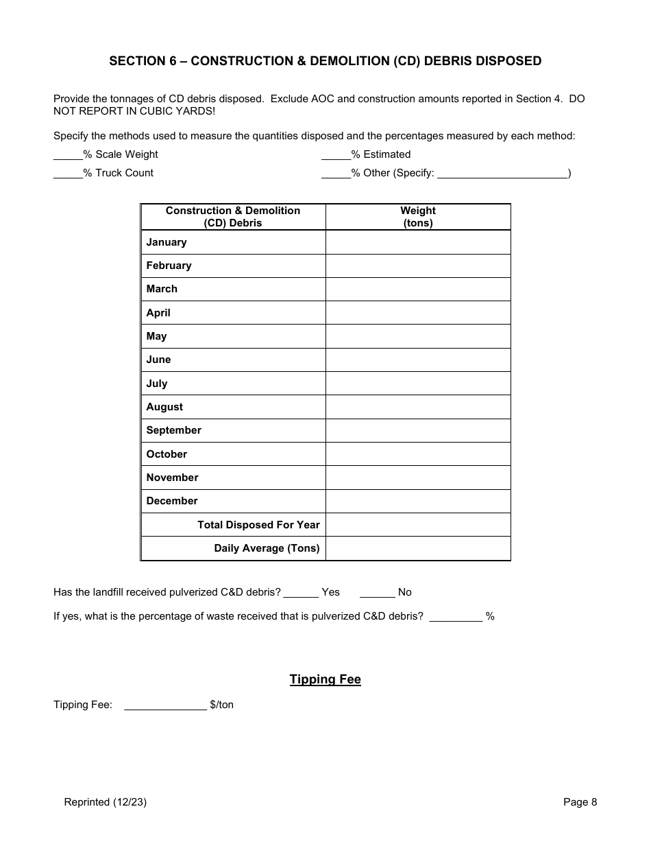 Active Construction and Demolition (Cd) Debris Landfill Annual / Quarterly Report - New York, Page 8