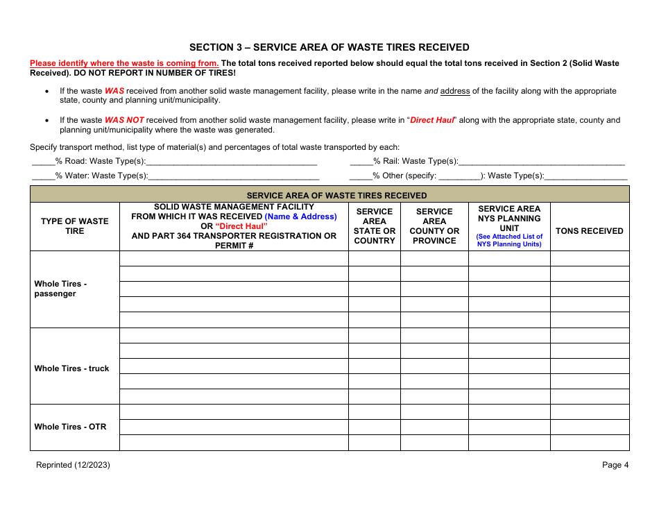 Waste Tire Handling  Recovery Facility Annual Report - New York, Page 4