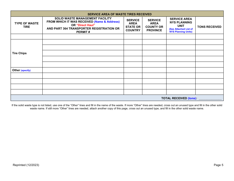 Waste Tire Handling  Recovery Facility Annual Report - New York, Page 5