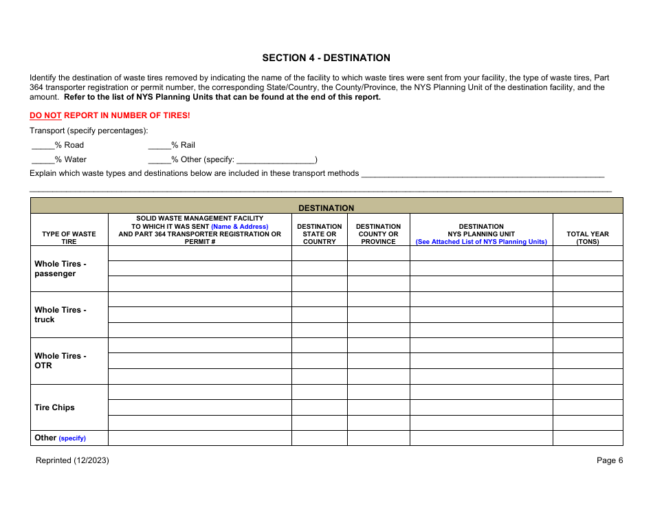 Waste Tire Handling  Recovery Facility Annual Report - New York, Page 6