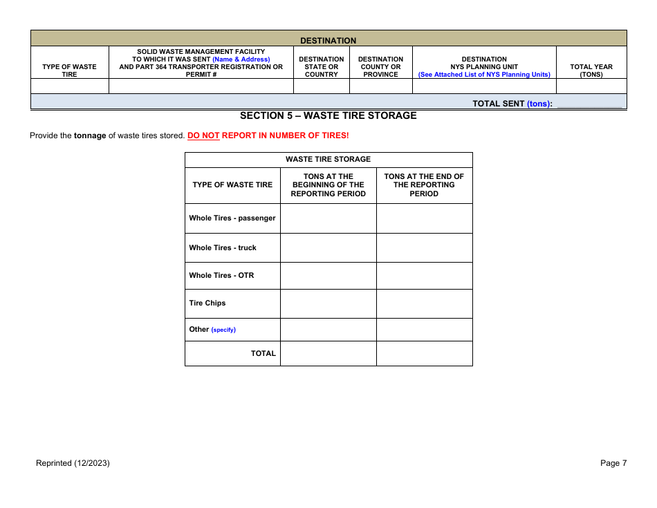 Waste Tire Handling  Recovery Facility Annual Report - New York, Page 7
