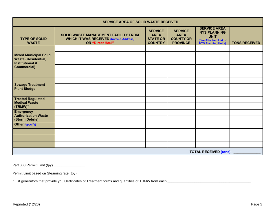 Combustion and Thermal Treatment Facility Annual / Quarterly Report - New York, Page 5
