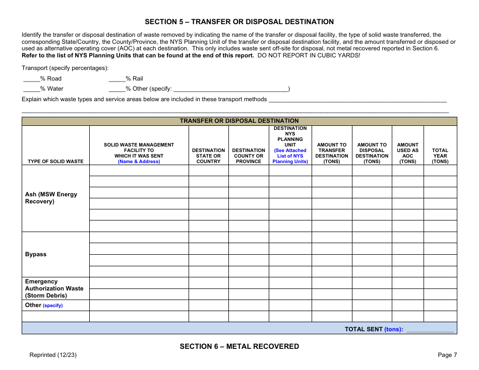 Combustion and Thermal Treatment Facility Annual / Quarterly Report - New York, Page 7