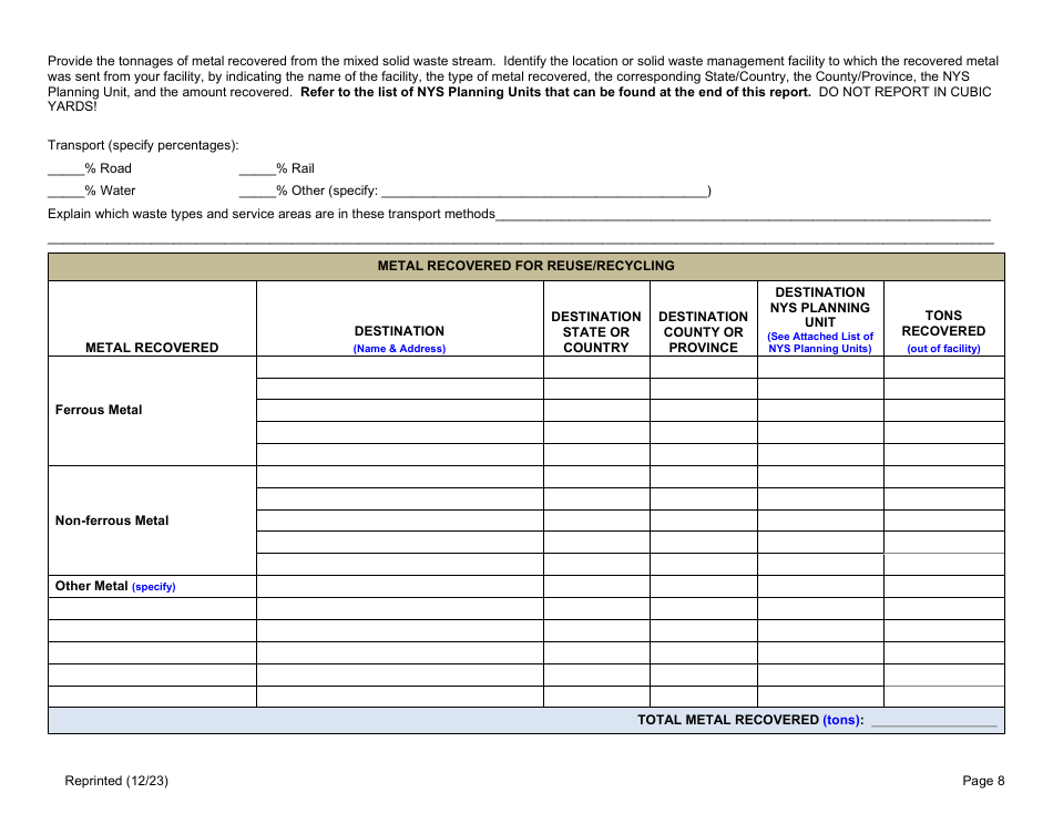 Combustion and Thermal Treatment Facility Annual / Quarterly Report - New York, Page 8