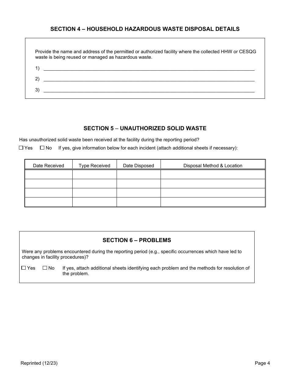 2023 New York Household Hazardous Waste Collection Facility Annual