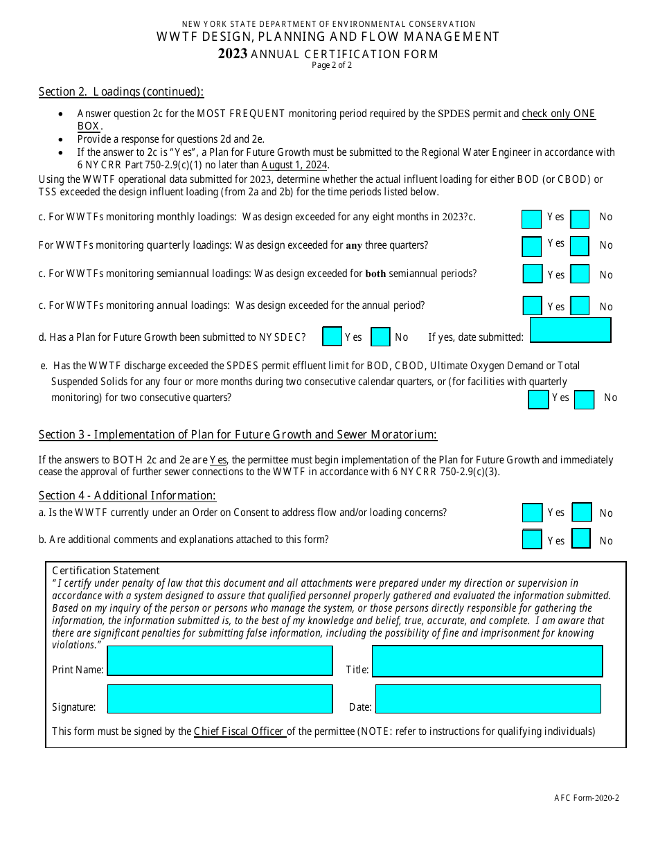 AFC Form 2020-1 Download Fillable PDF or Fill Online Wastewater ...