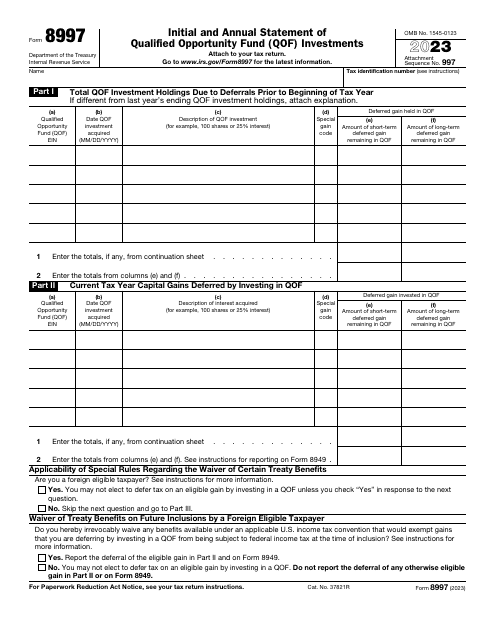 IRS Form 8997 Initial and Annual Statement of Qualified Opportunity Fund (Qof) Investments, 2023