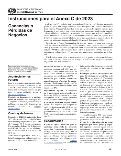 Instrucciones para IRS Formulario 1040 (SP) Anexo C Ganancias O Perdidas De Negocios (Spanish), 2023