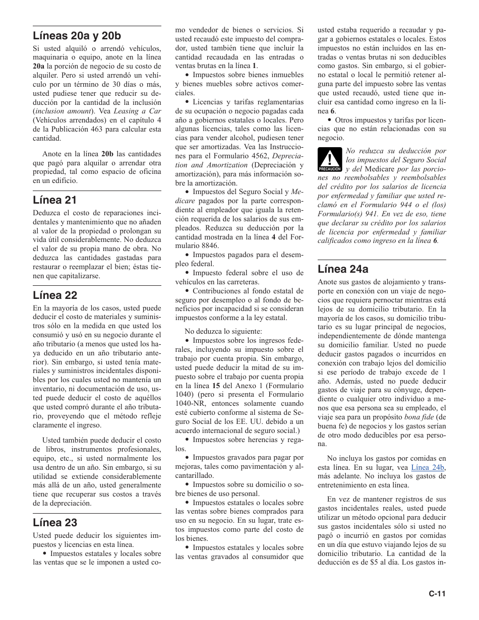 Instrucciones para IRS Formulario 1040 (SP) Anexo C Ganancias O Perdidas De Negocios (Spanish), Page 11