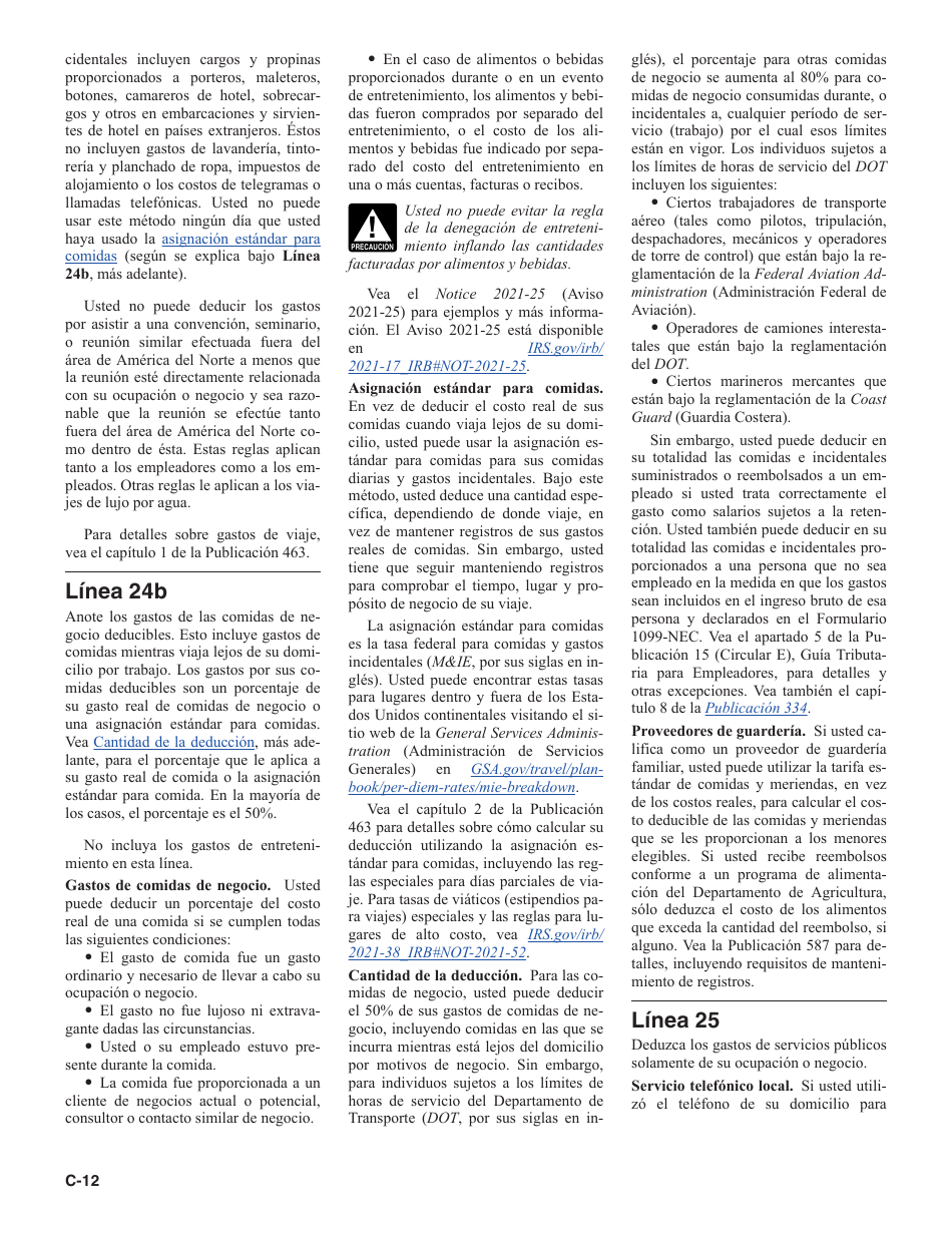 Instrucciones para IRS Formulario 1040 (SP) Anexo C Ganancias O Perdidas De Negocios (Spanish), Page 12