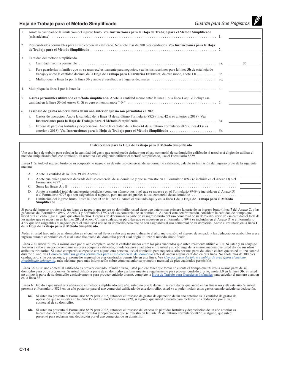 Instrucciones para IRS Formulario 1040 (SP) Anexo C Ganancias O Perdidas De Negocios (Spanish), Page 14