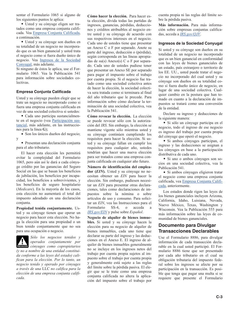 Instrucciones para IRS Formulario 1040 (SP) Anexo C Ganancias O Perdidas De Negocios (Spanish), Page 3