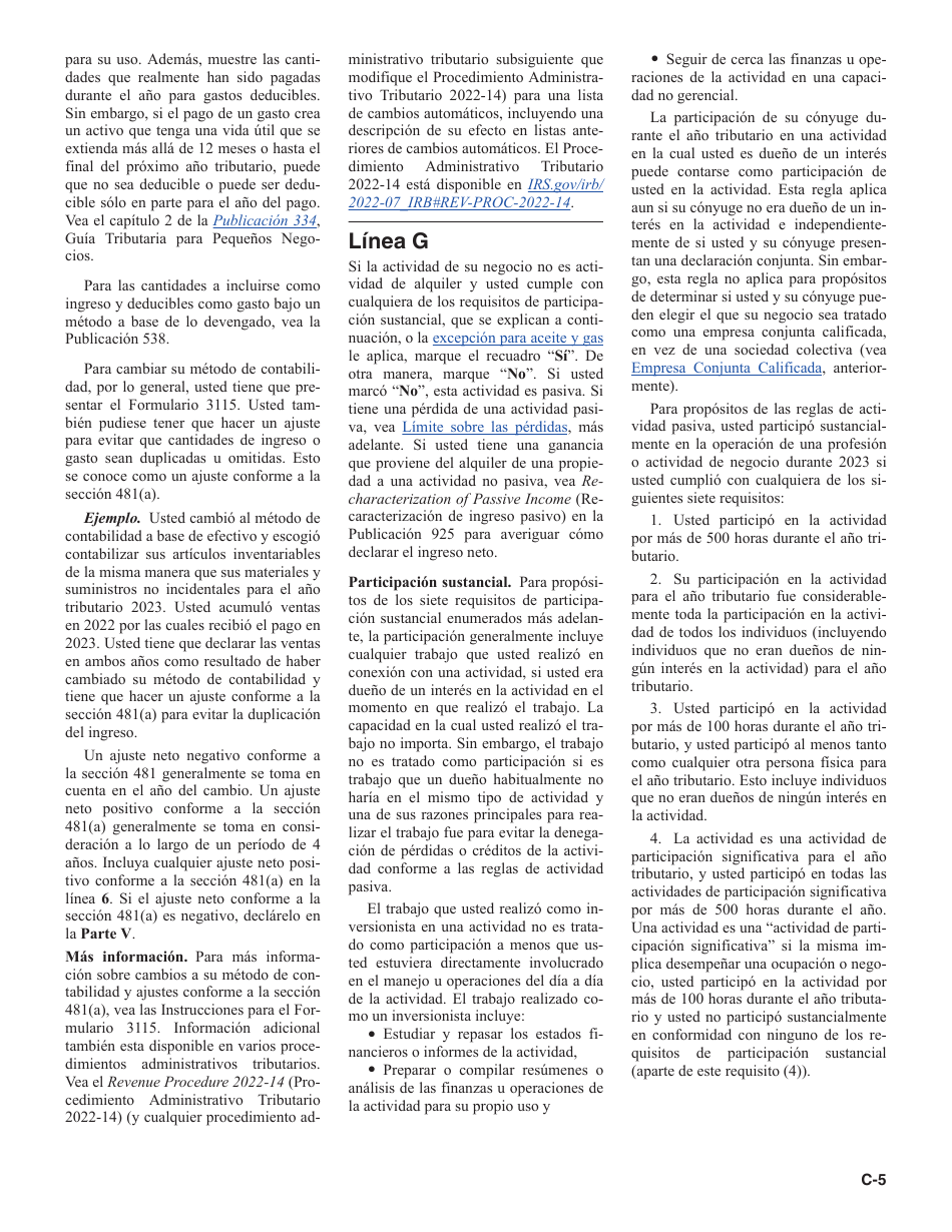 Instrucciones para IRS Formulario 1040 (SP) Anexo C Ganancias O Perdidas De Negocios (Spanish), Page 5
