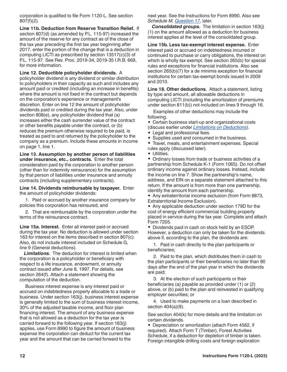 Instructions for IRS Form 1120-L U.S. Life Insurance Company Income Tax Return, Page 12
