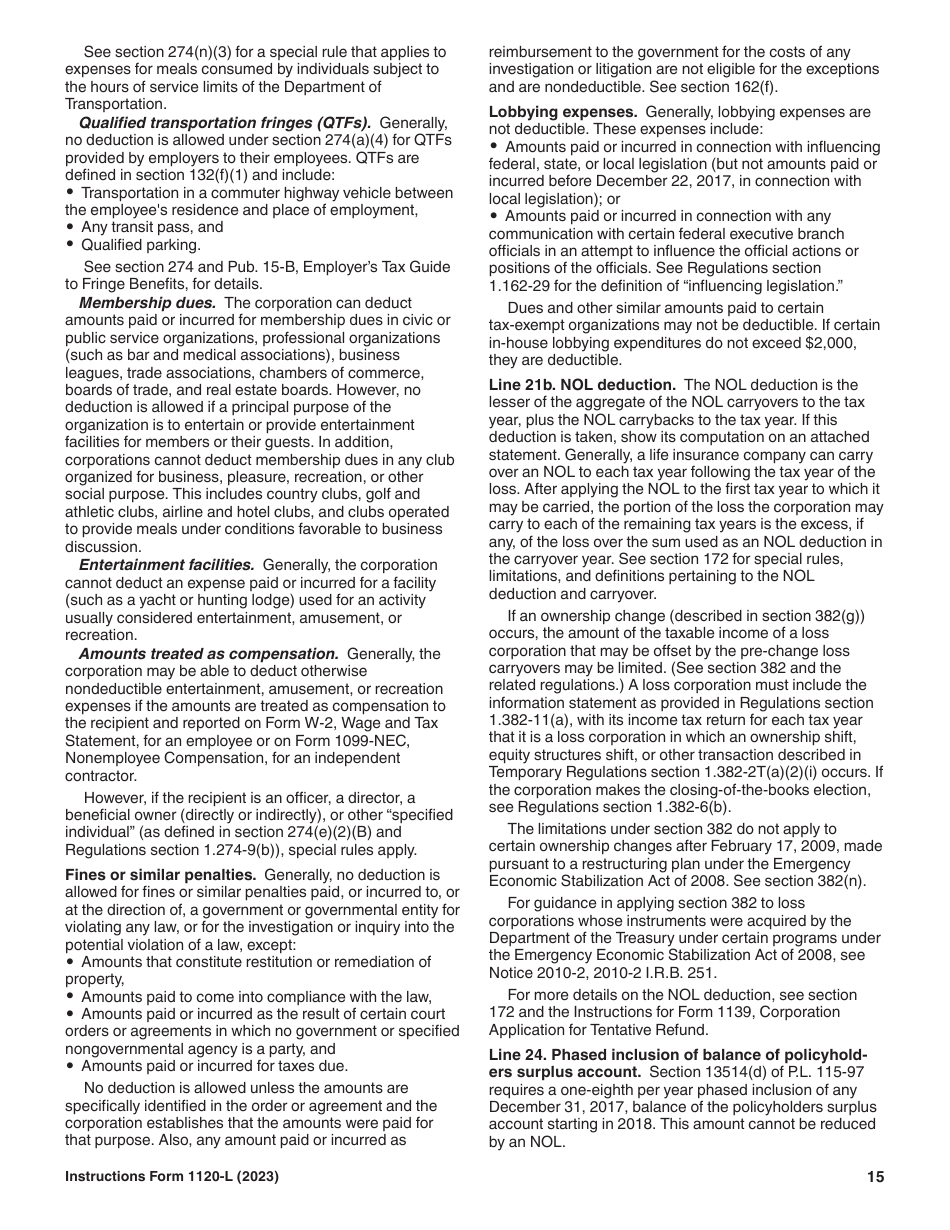 Instructions for IRS Form 1120-L U.S. Life Insurance Company Income Tax Return, Page 15