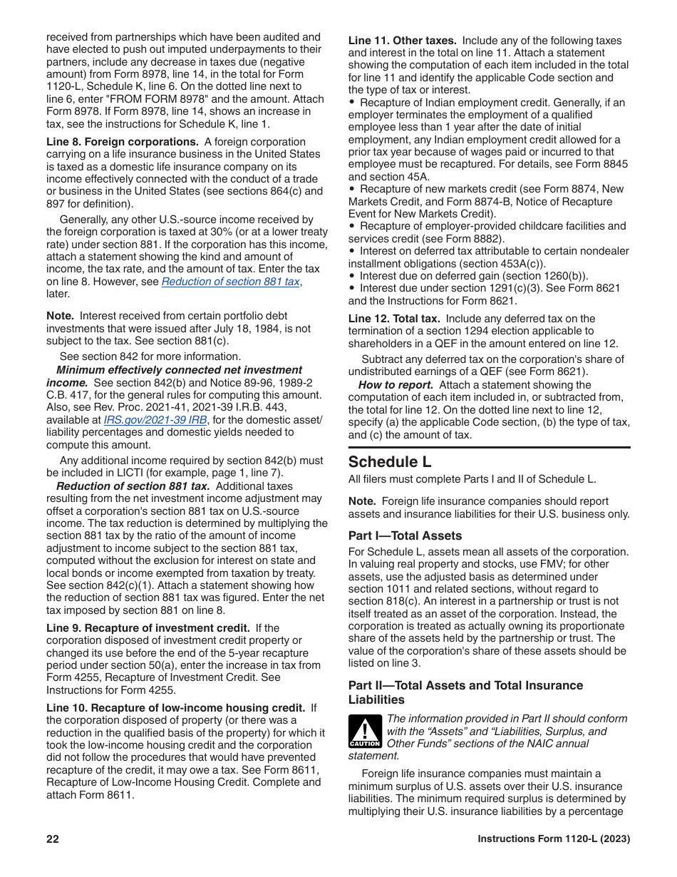 Instructions for IRS Form 1120-L U.S. Life Insurance Company Income Tax Return, Page 22