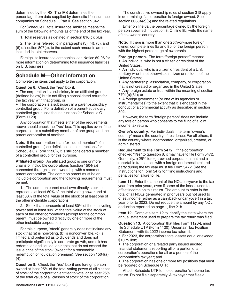 Instructions for IRS Form 1120-L U.S. Life Insurance Company Income Tax Return, Page 23