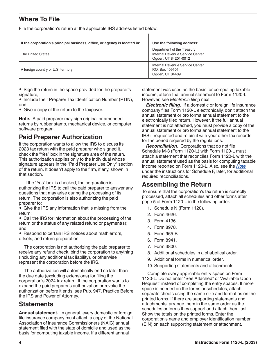 Instructions for IRS Form 1120-L U.S. Life Insurance Company Income Tax Return, Page 4