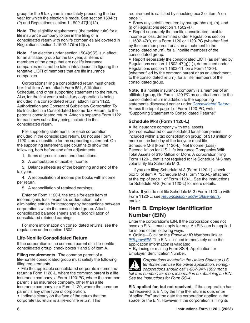Instructions for IRS Form 1120-L U.S. Life Insurance Company Income Tax Return, Page 8