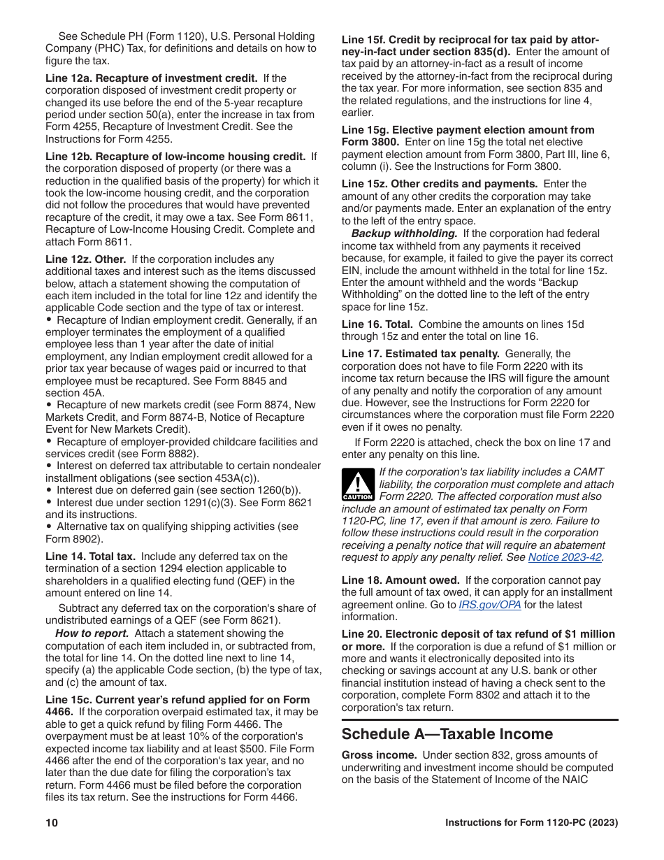 Instructions for IRS Form 1120-PC U.S. Property and Casualty Insurance Company Income Tax Return, Page 10