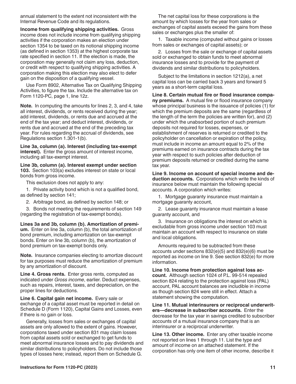 Instructions for IRS Form 1120-PC U.S. Property and Casualty Insurance Company Income Tax Return, Page 11