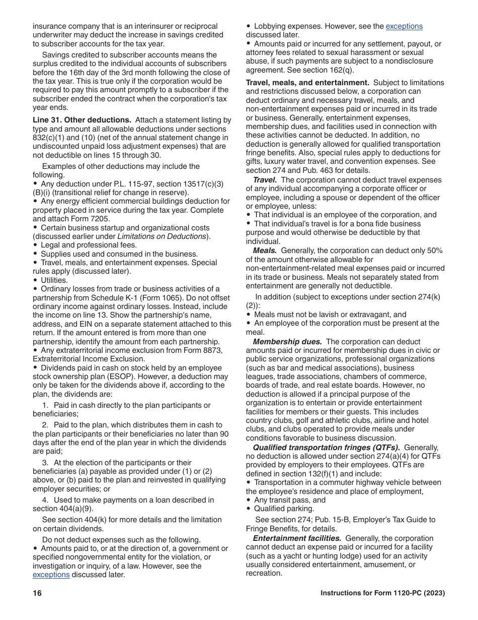 Instructions for IRS Form 1120-PC U.S. Property and Casualty Insurance Company Income Tax Return, Page 16