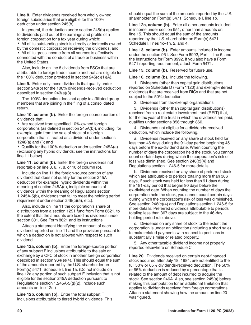 Instructions for IRS Form 1120-PC U.S. Property and Casualty Insurance Company Income Tax Return, Page 20
