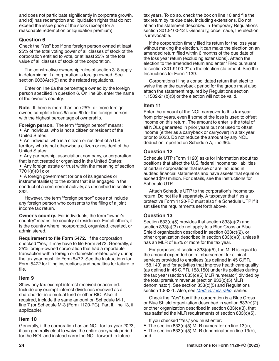 Instructions for IRS Form 1120-PC U.S. Property and Casualty Insurance Company Income Tax Return, Page 24
