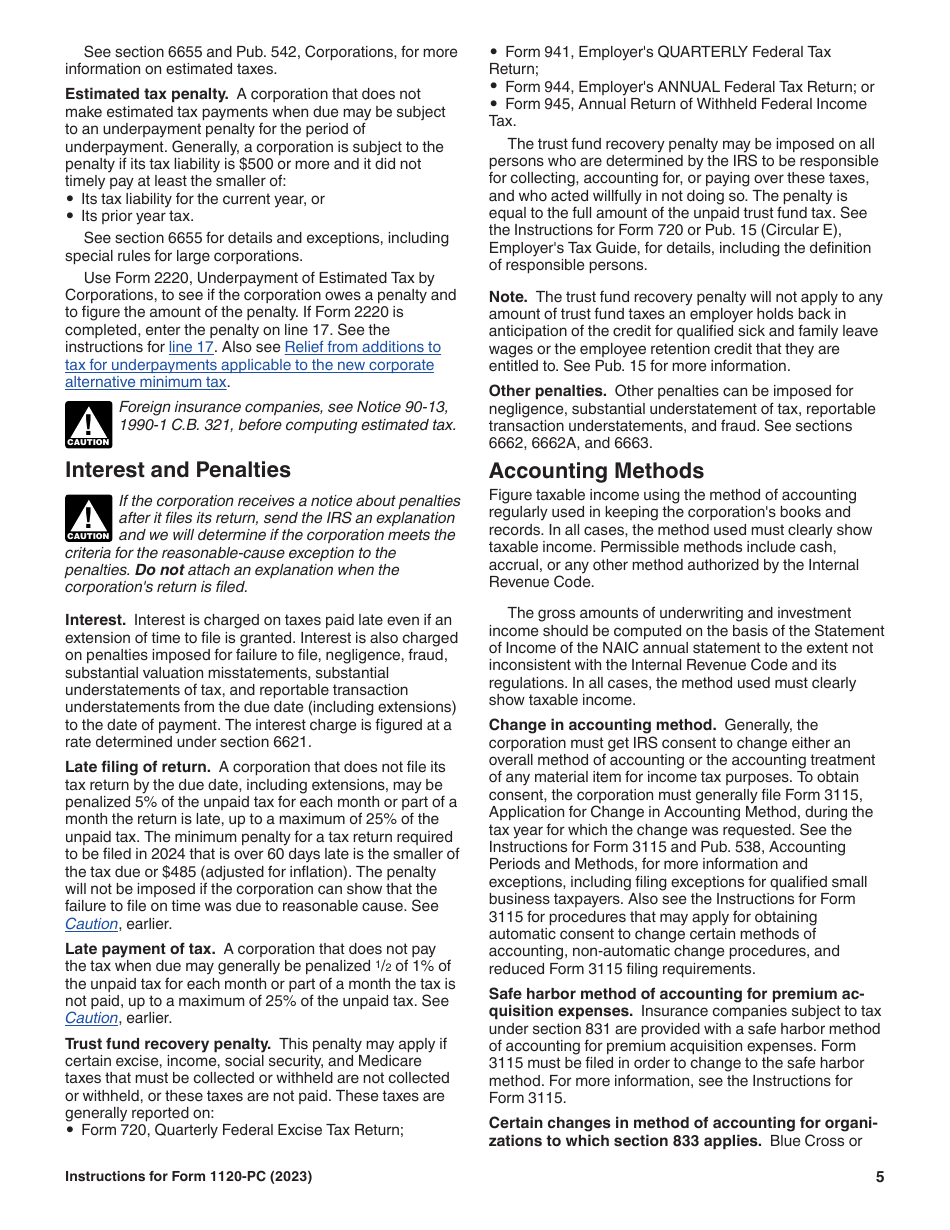 Instructions for IRS Form 1120-PC U.S. Property and Casualty Insurance Company Income Tax Return, Page 5