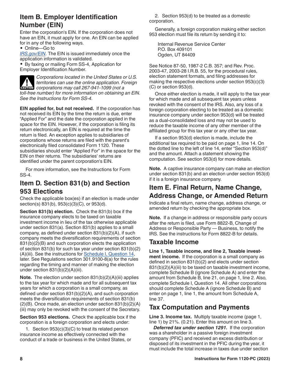 Instructions for IRS Form 1120-PC U.S. Property and Casualty Insurance Company Income Tax Return, Page 8