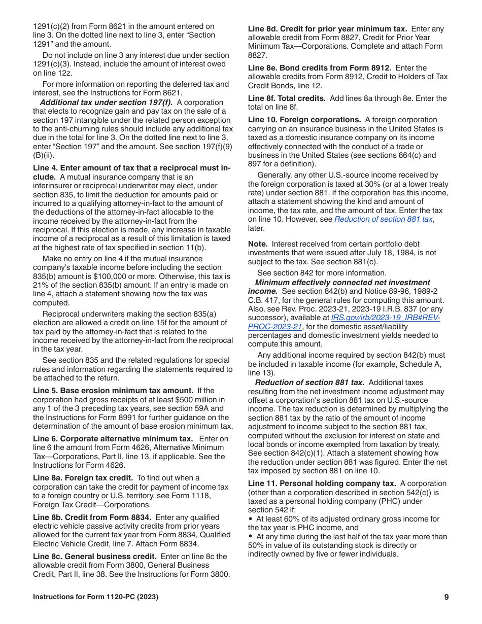 Instructions for IRS Form 1120-PC U.S. Property and Casualty Insurance Company Income Tax Return, Page 9