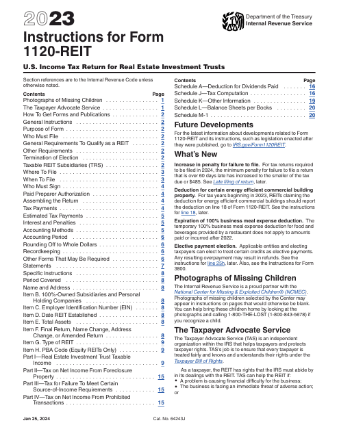 Instructions for IRS Form 1120-REIT U.S. Income Tax Return for Real Estate Investment Trusts, 2023