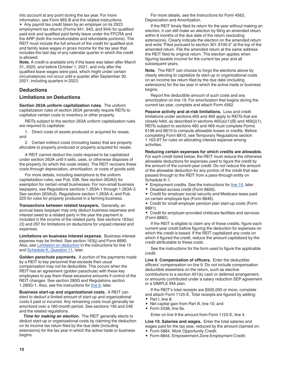 Instructions for IRS Form 1120-REIT U.S. Income Tax Return for Real Estate Investment Trusts, Page 10