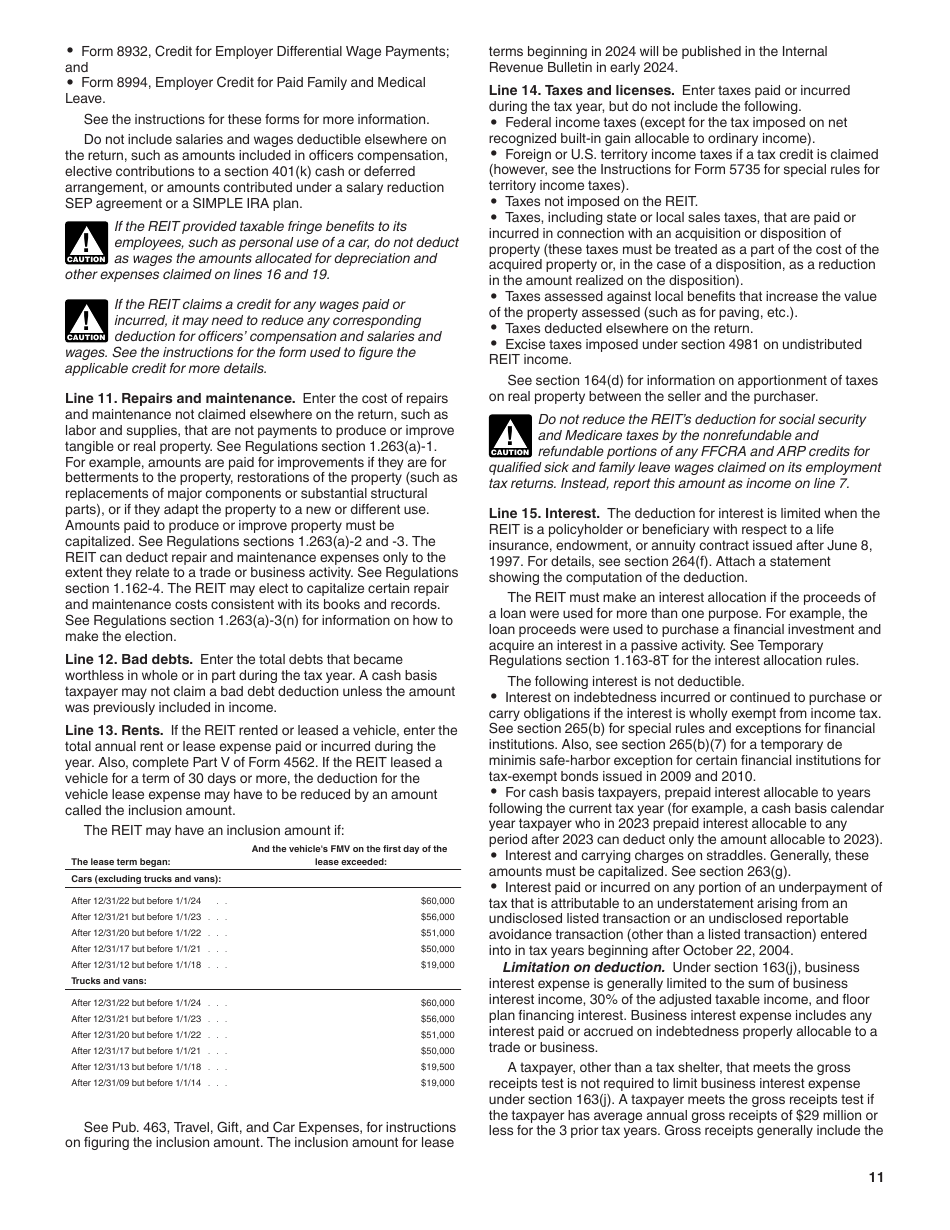 Instructions for IRS Form 1120-REIT U.S. Income Tax Return for Real Estate Investment Trusts, Page 11