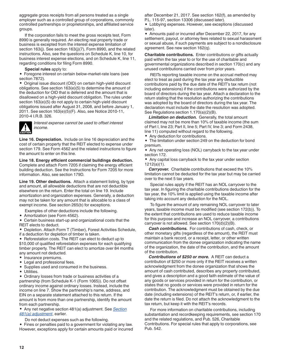 Instructions for IRS Form 1120-REIT U.S. Income Tax Return for Real Estate Investment Trusts, Page 12