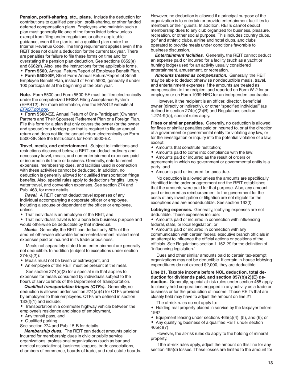 Instructions for IRS Form 1120-REIT U.S. Income Tax Return for Real Estate Investment Trusts, Page 13