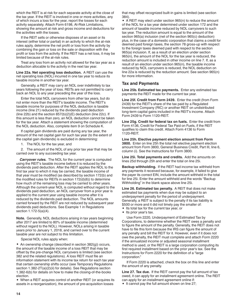 Instructions for IRS Form 1120-REIT U.S. Income Tax Return for Real Estate Investment Trusts, Page 14