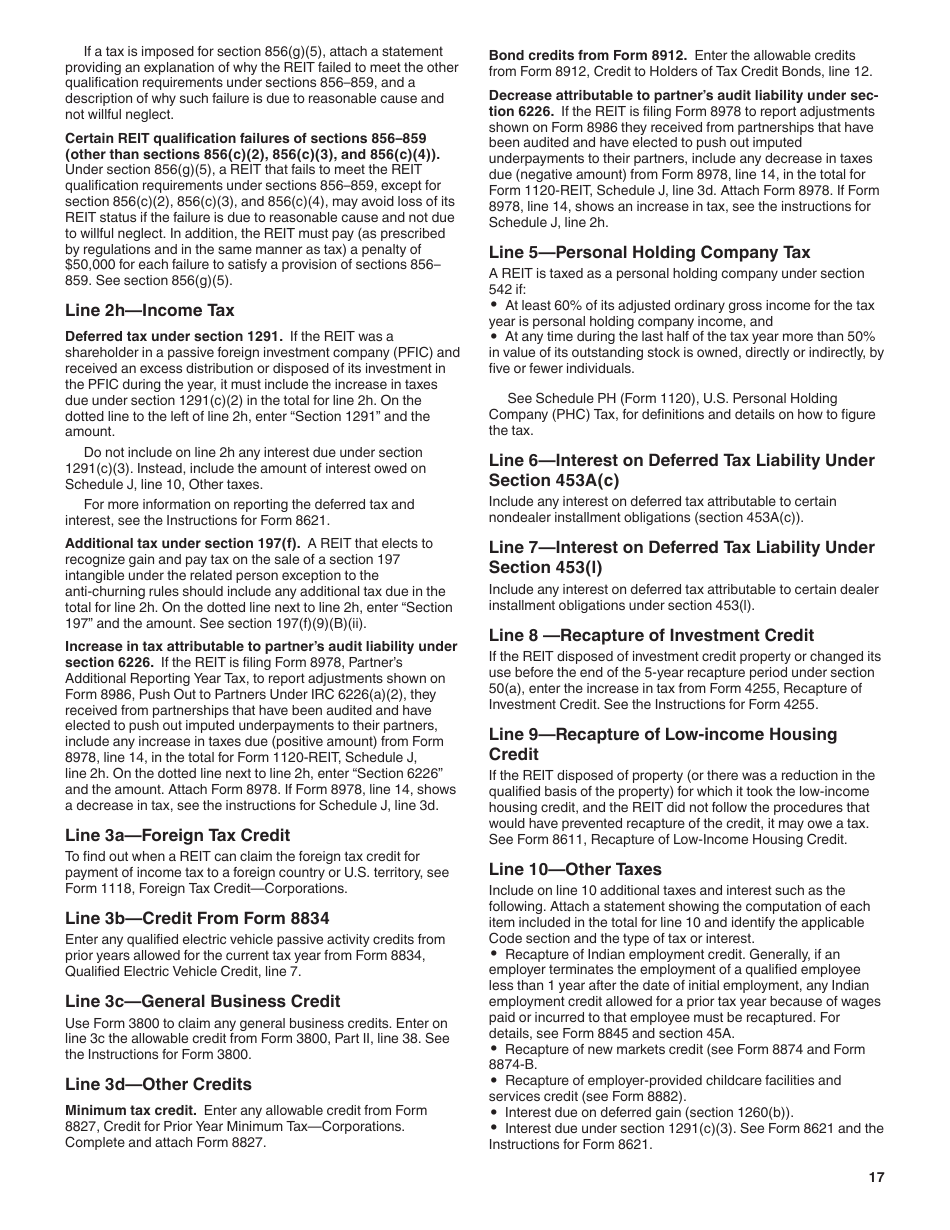 Instructions for IRS Form 1120-REIT U.S. Income Tax Return for Real Estate Investment Trusts, Page 17