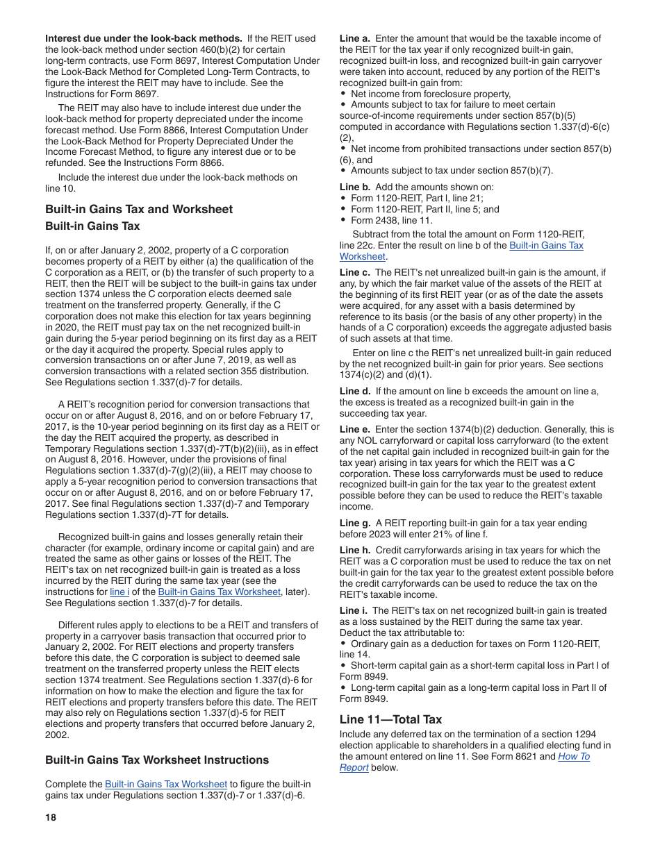 Instructions for IRS Form 1120-REIT U.S. Income Tax Return for Real Estate Investment Trusts, Page 18