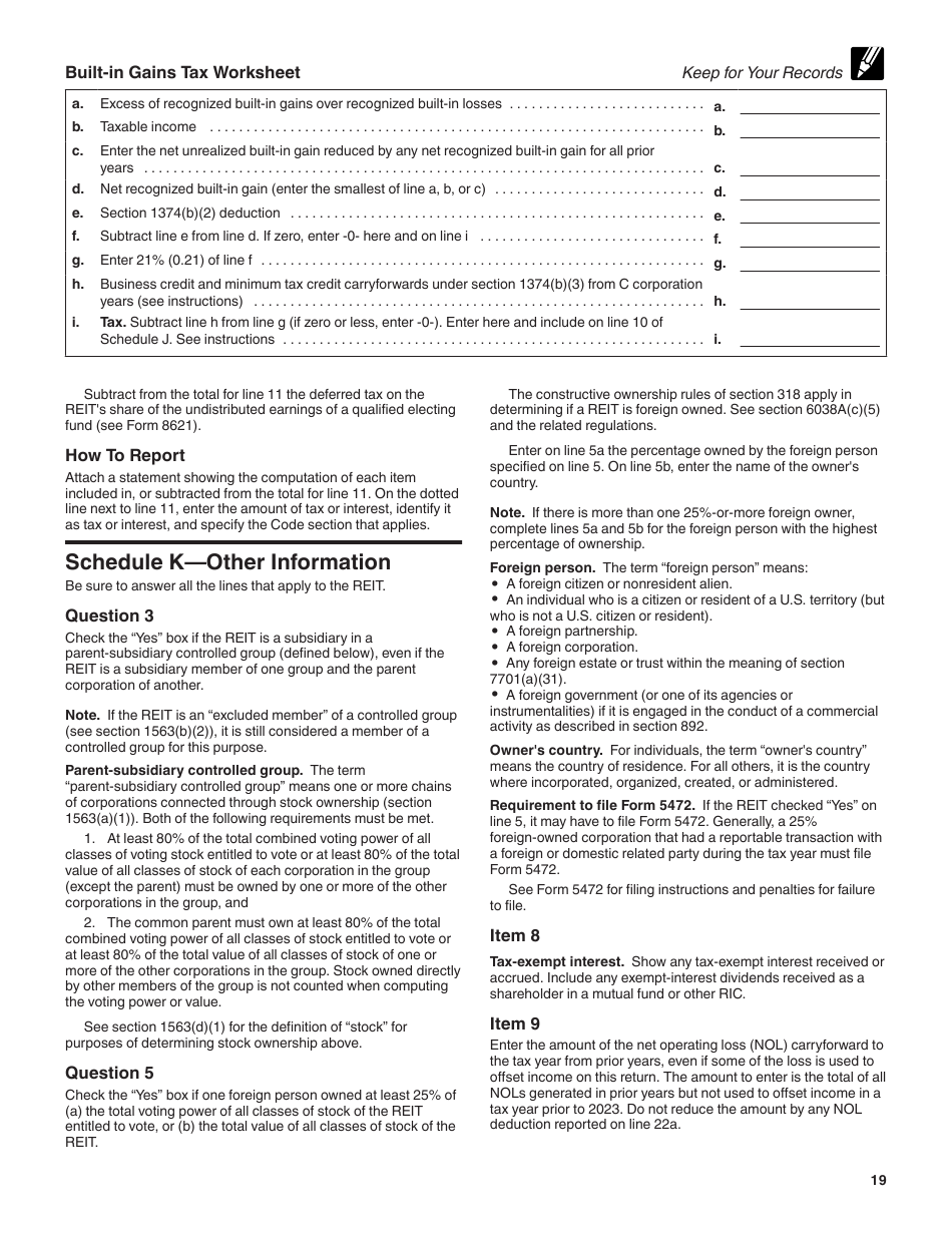 Instructions for IRS Form 1120-REIT U.S. Income Tax Return for Real Estate Investment Trusts, Page 19