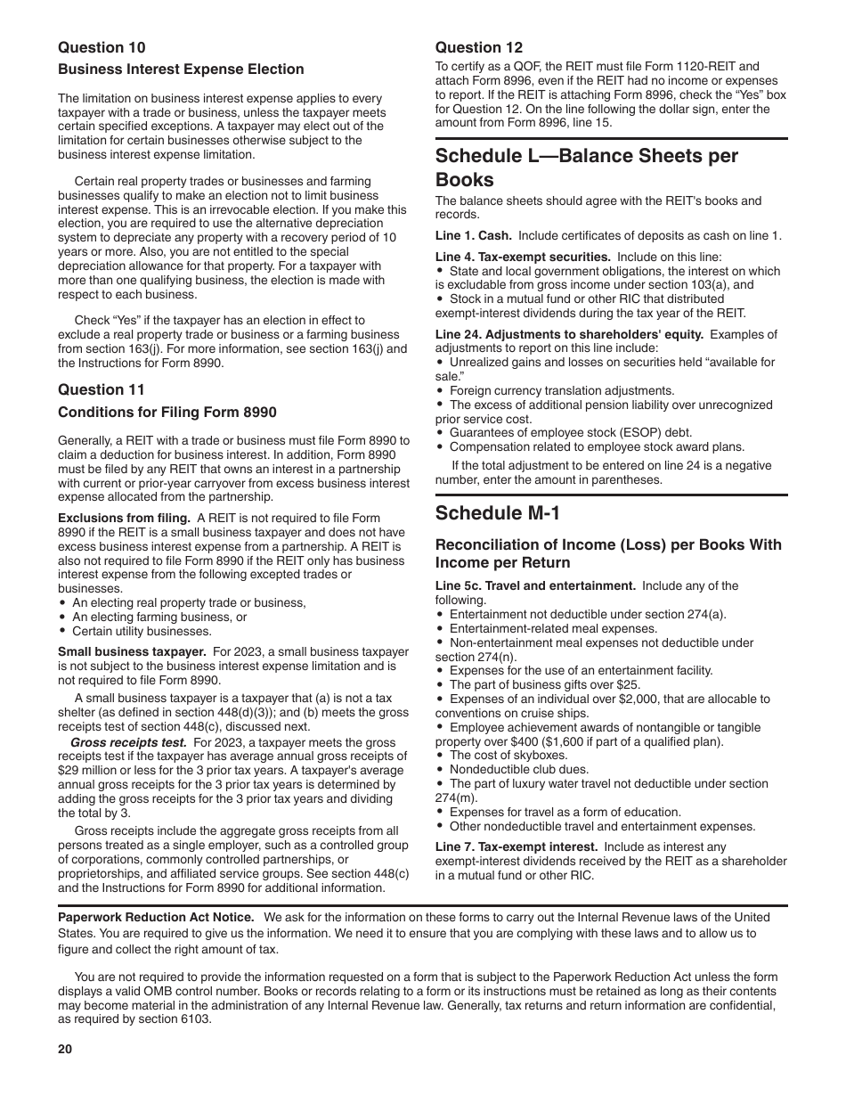 Instructions for IRS Form 1120-REIT U.S. Income Tax Return for Real Estate Investment Trusts, Page 20