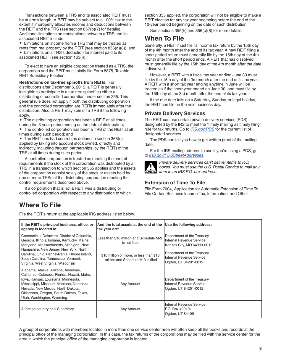 Instructions for IRS Form 1120-REIT U.S. Income Tax Return for Real Estate Investment Trusts, Page 3