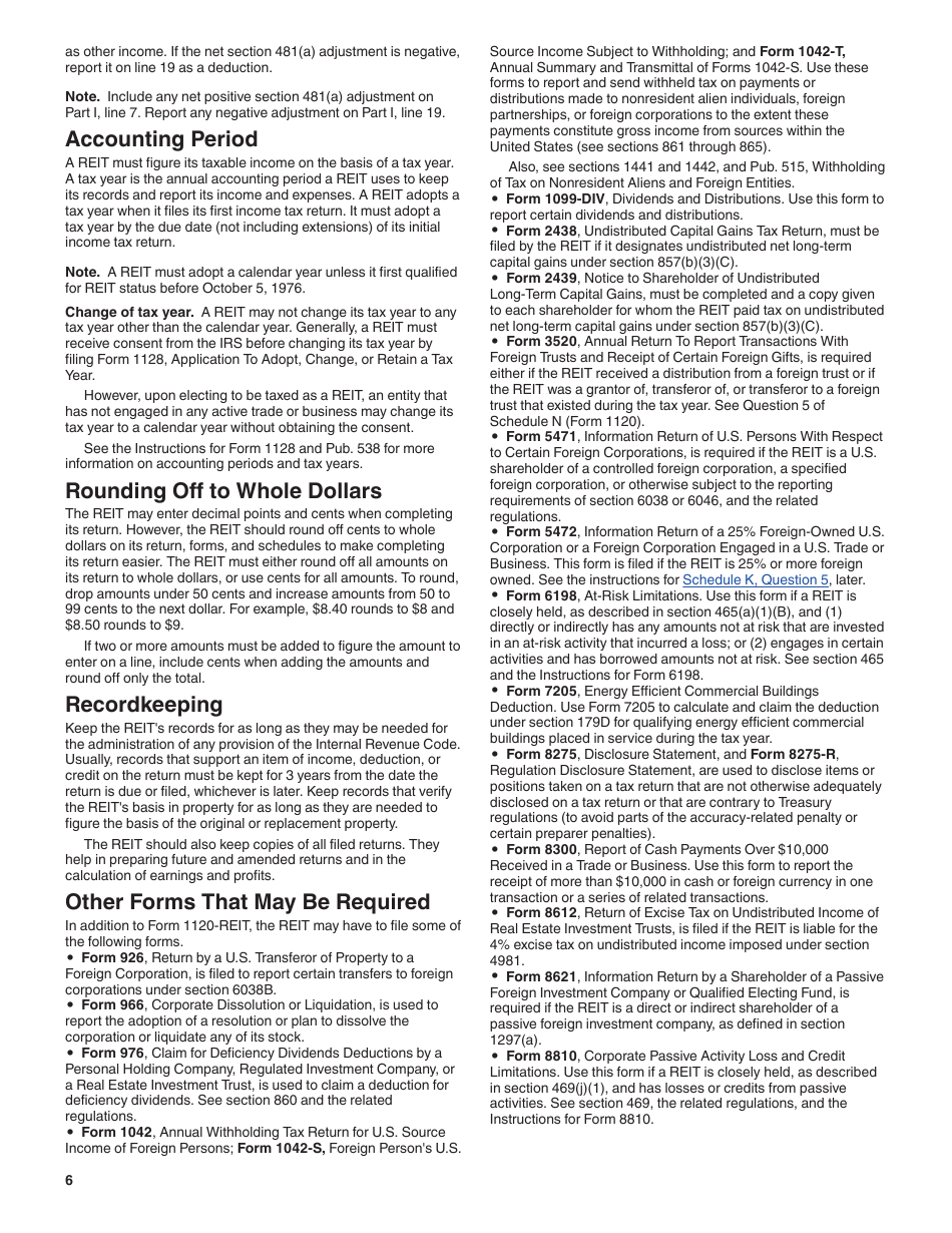 Instructions for IRS Form 1120-REIT U.S. Income Tax Return for Real Estate Investment Trusts, Page 6