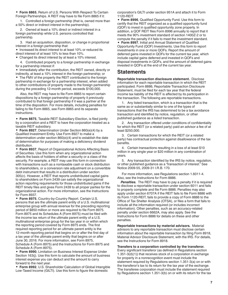 Instructions for IRS Form 1120-REIT U.S. Income Tax Return for Real Estate Investment Trusts, Page 7